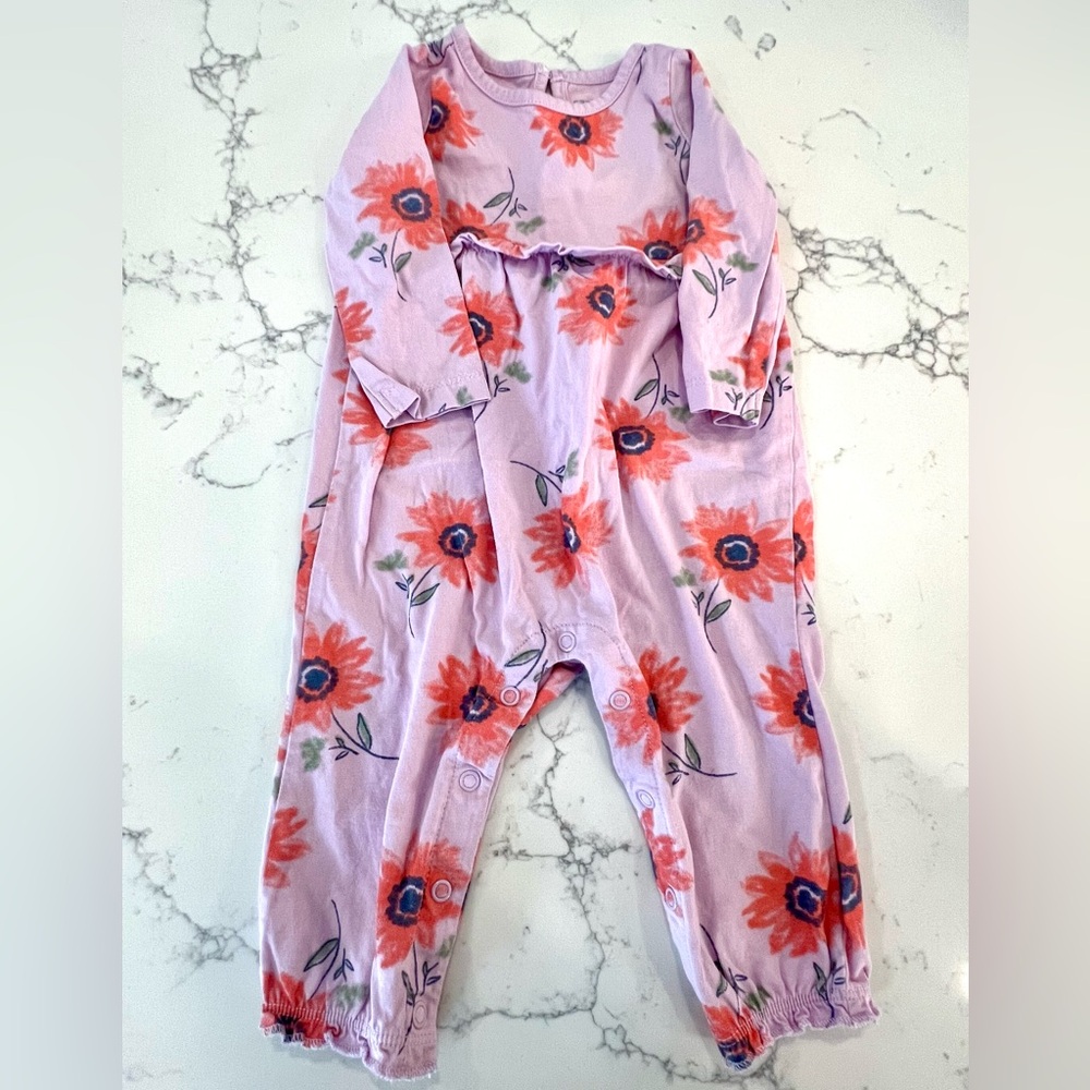 Carter’s Purple with Flowers Long Sleeve Romper Size 9 Months